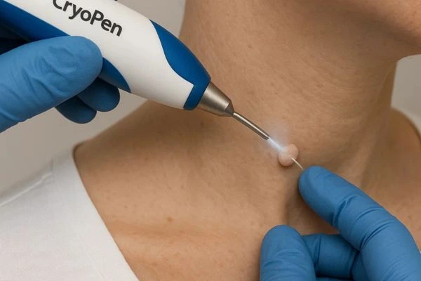 Person receiving cryotherapy Abingdon-on-Thames for skin tag removal